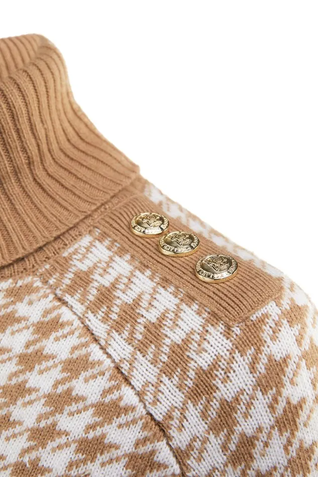 WomenLittle Knitwear Holland Cooper Kingsbury Cape Knit Camel Houndstooth