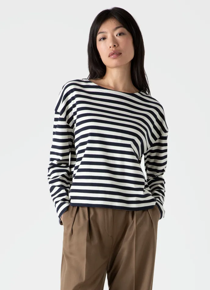 Women Long Sleeve Boatneck Tshirt Tshirts and Tops ussunspel