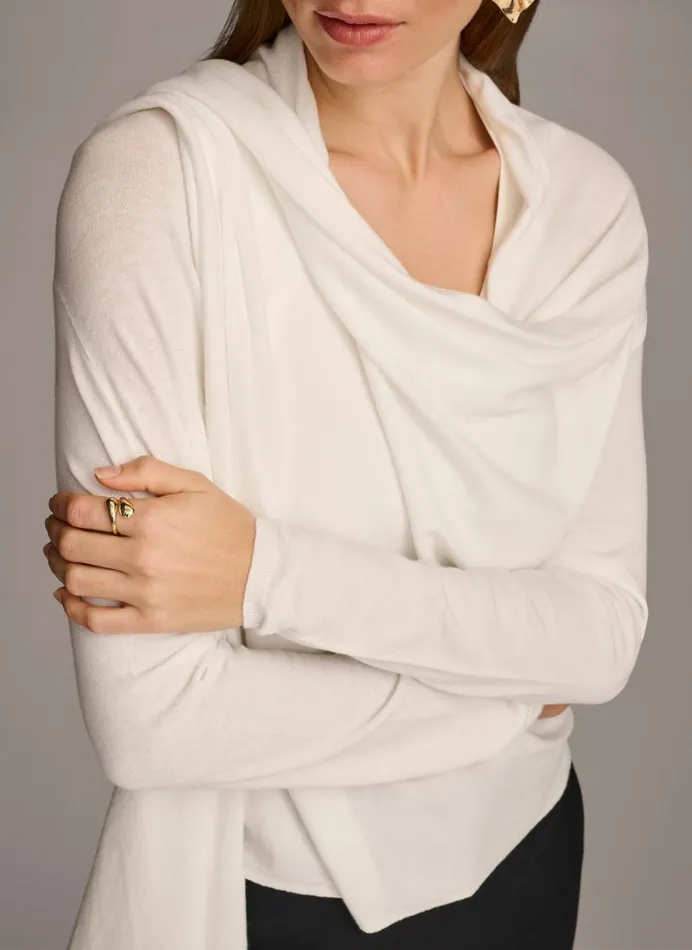 Women LONG SLEEVE DRAPE CARDIGAN Cream Donna Karan New York Sweaters And Tops Women LONG SLEEVE DRAPE CARDIGAN Cream Donna Karan New York Sweaters And Tops