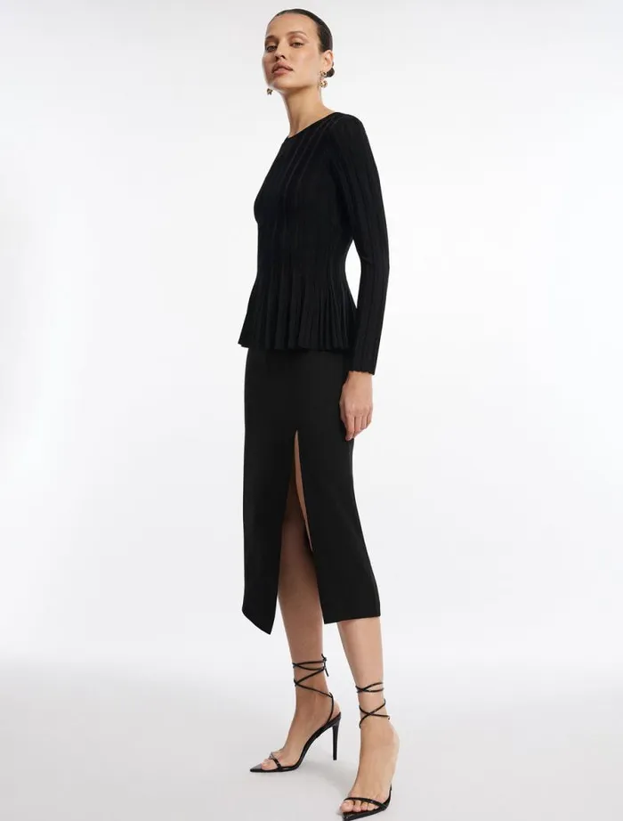 Women Long Sleeve Rib Peplum Knit Top Black BCBG Tops Women Long Sleeve Rib Peplum Knit Top Black BCBG Tops