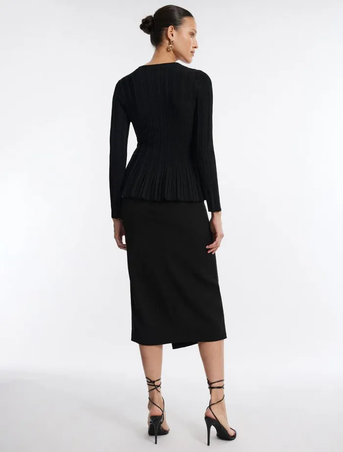Women Long Sleeve Rib Peplum Knit Top Black BCBG Tops Women Long Sleeve Rib Peplum Knit Top Black BCBG Tops