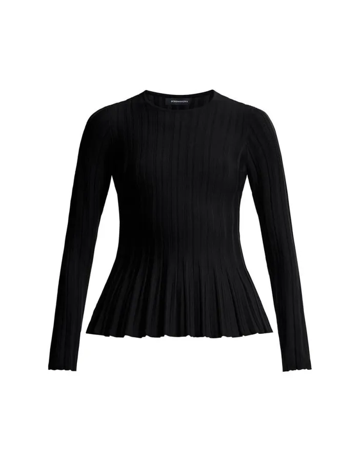 Women Long Sleeve Rib Peplum Knit Top Black BCBG Tops Women Long Sleeve Rib Peplum Knit Top Black BCBG Tops