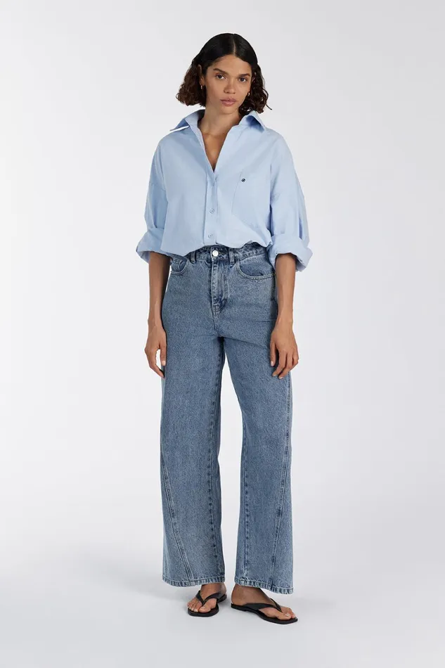 Women Long Sleeved DISSH RHEA BLUE COTTON SHIRT