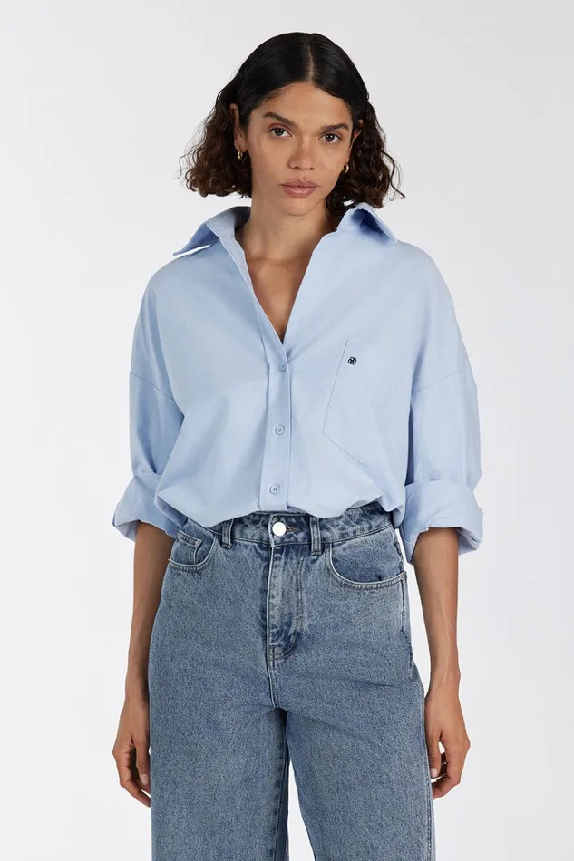 Women Long Sleeved DISSH RHEA BLUE COTTON SHIRT