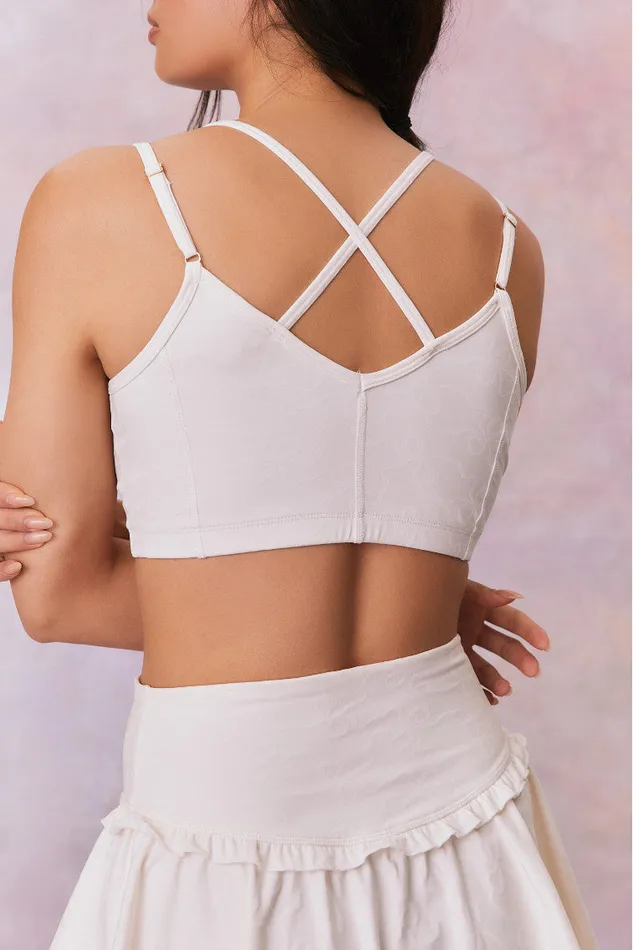 Women LoveShackFancy Active Aiden Bow Print Sports Bra Cloud Dancer