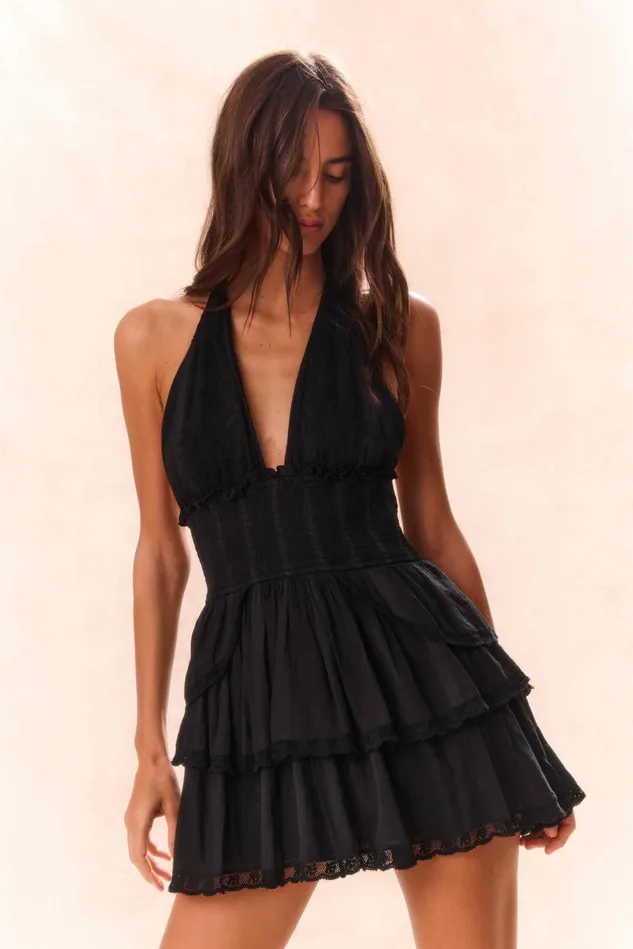 Women LoveShackFancy Dresses Deanna Heritage Halter Mini Dress Black