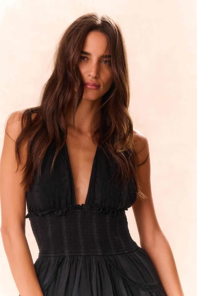 Women LoveShackFancy Dresses Deanna Heritage Halter Mini Dress Black