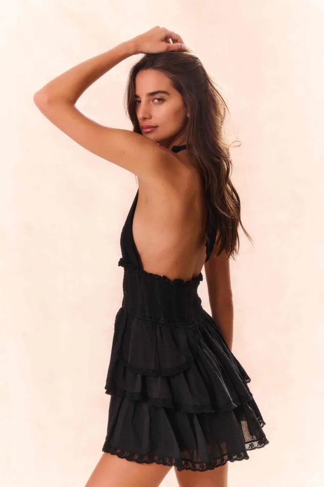 Women LoveShackFancy Dresses Deanna Heritage Halter Mini Dress Black