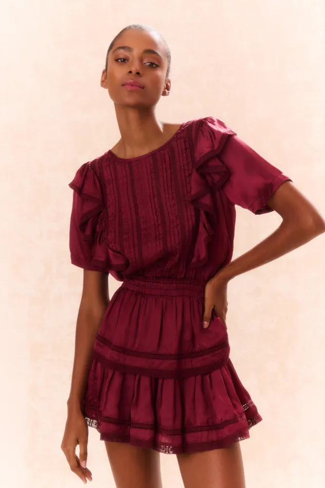 Women LoveShackFancy Dresses Natasha Cotton Ruffle Dress Oxblood