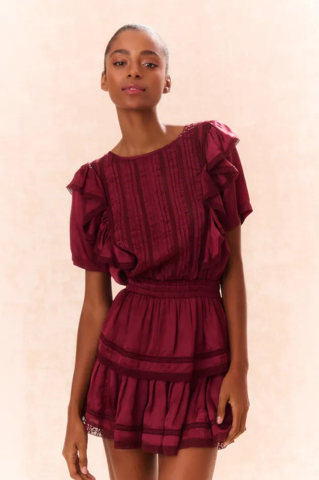 Women LoveShackFancy Dresses Natasha Cotton Ruffle Dress Oxblood