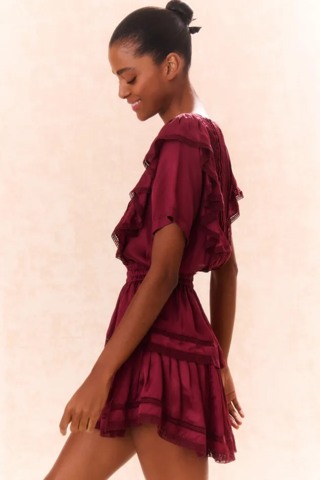 Women LoveShackFancy Dresses Natasha Cotton Ruffle Dress Oxblood