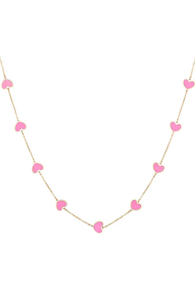 Women LoveShackFancy Jewelry Ouf By Sara Love Pink Hearts 14k Gold Necklace Pink