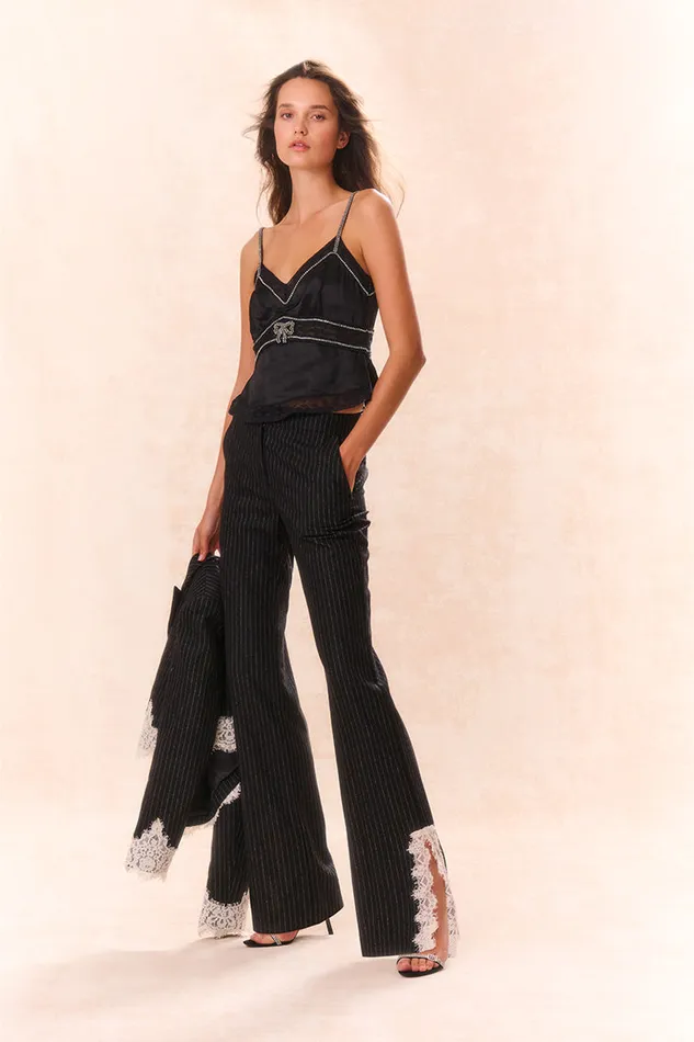 Women LoveShackFancy Pants and Shorts Garelle Pinstriped LaceDetailed Pants Night Shadow Women LoveShackFancy Pants and Shorts Garelle Pinstriped LaceDetailed Pants Night Shadow