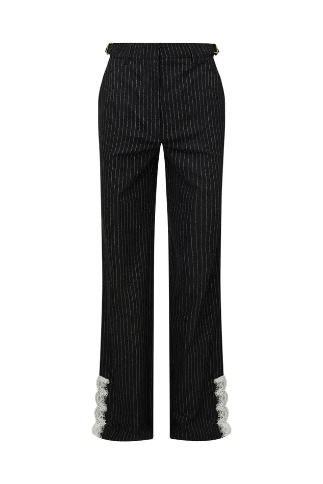 Women LoveShackFancy Pants and Shorts Garelle Pinstriped LaceDetailed Pants Night Shadow