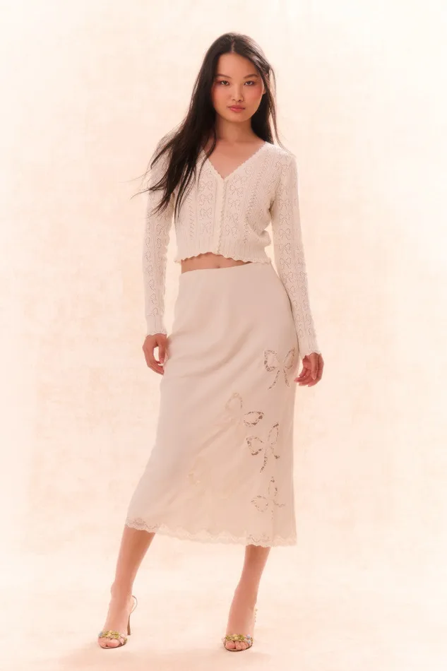 Women LoveShackFancy Skirts Darion Scallop Lace Bow Midi Skirt Cream