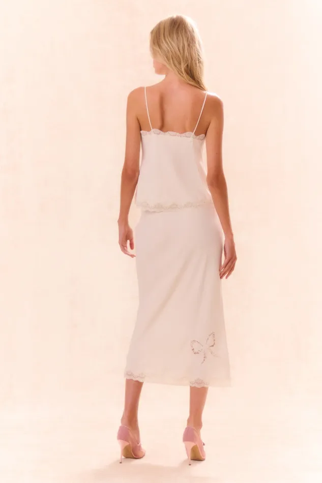 Women LoveShackFancy Skirts Darion Scallop Lace Bow Midi Skirt Cream