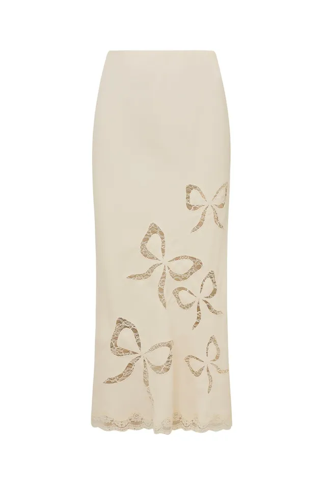 Women LoveShackFancy Skirts Darion Scallop Lace Bow Midi Skirt Cream
