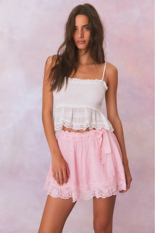 Women LoveShackFancy Skirts Matera Cotton Stripe Mini Skirt Cherry Pink