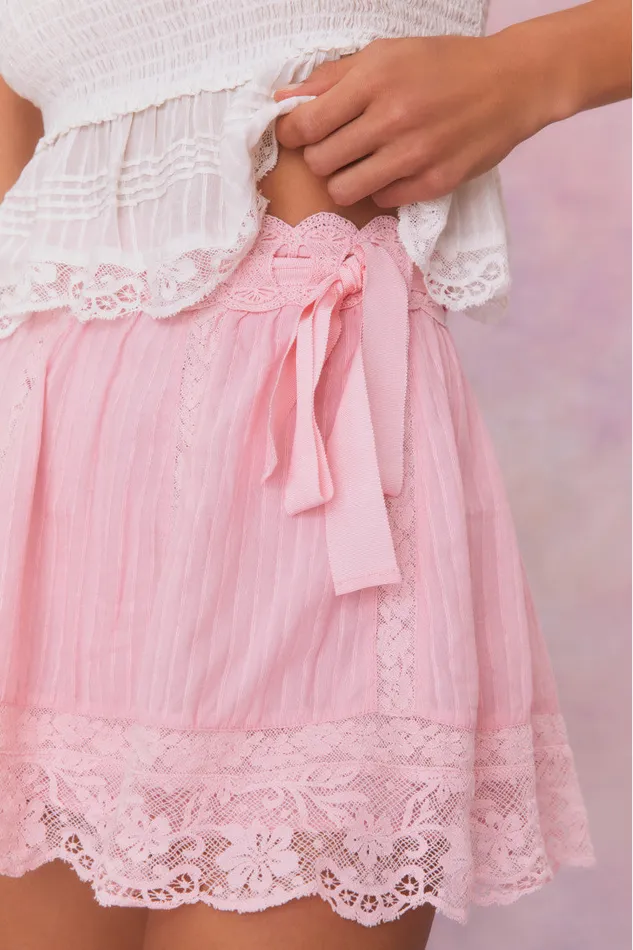 Women LoveShackFancy Skirts Matera Cotton Stripe Mini Skirt Cherry Pink
