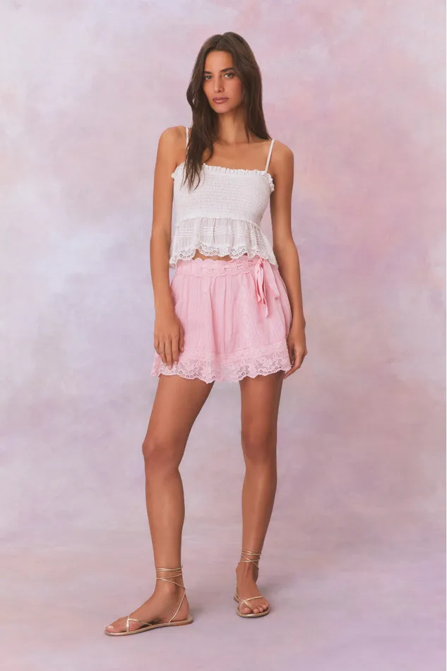 Women LoveShackFancy Skirts Matera Cotton Stripe Mini Skirt Cherry Pink