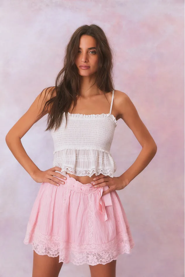 Women LoveShackFancy Skirts Matera Cotton Stripe Mini Skirt Cherry Pink