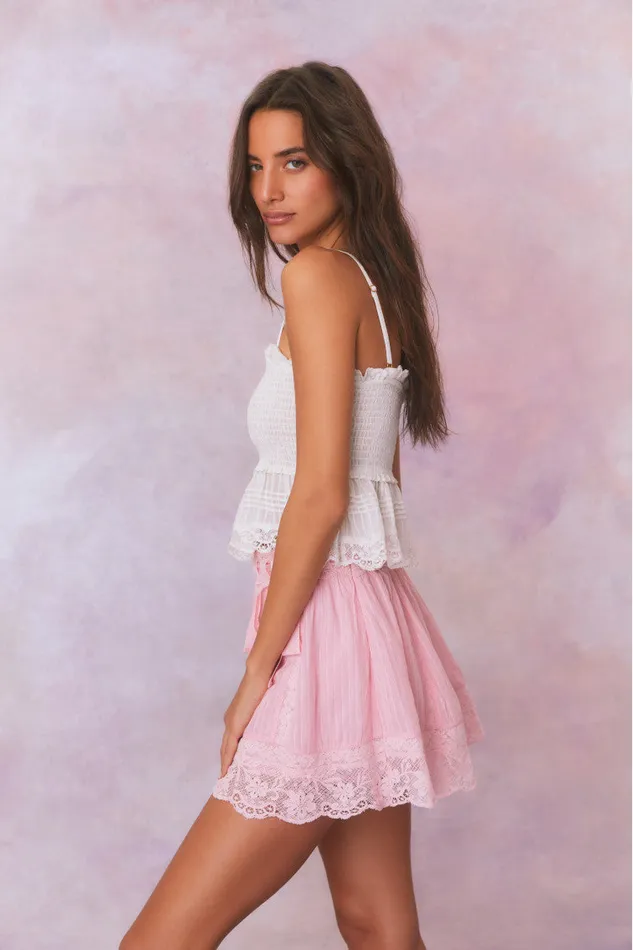 Women LoveShackFancy Skirts Matera Cotton Stripe Mini Skirt Cherry Pink