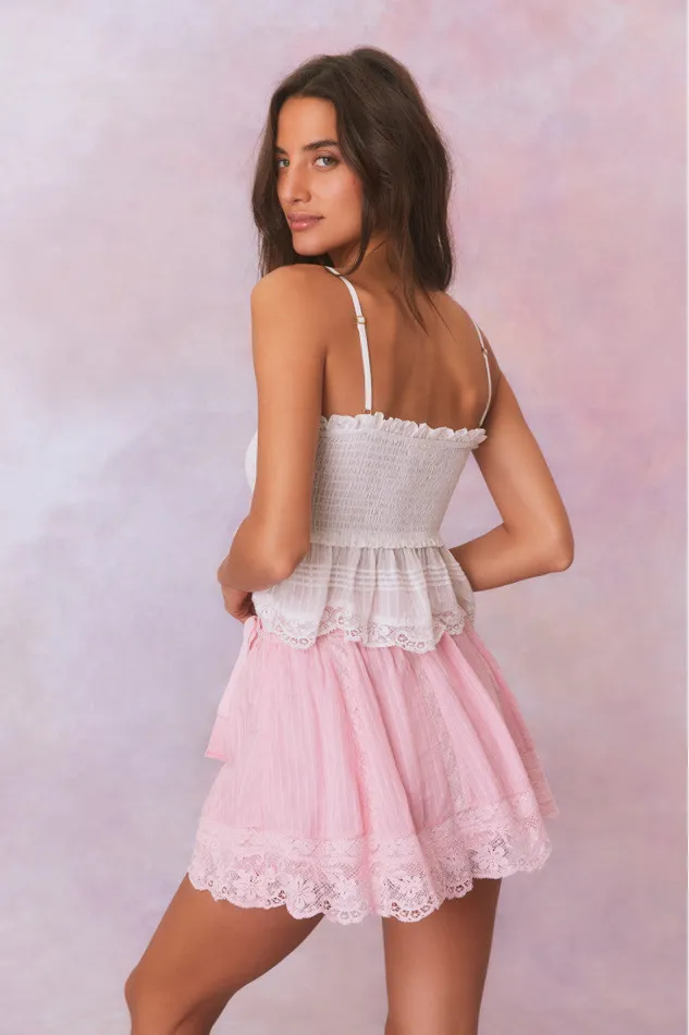 Women LoveShackFancy Skirts Matera Cotton Stripe Mini Skirt Cherry Pink