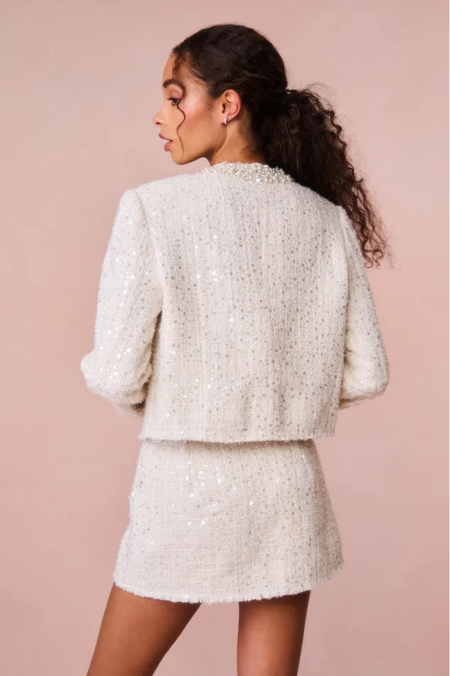 Women LoveShackFancy Skirts Wendina Sequined Tweed Mini Skirt Cream