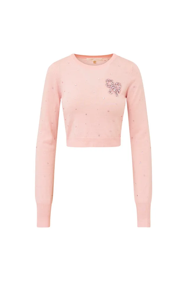 Women LoveShackFancy Sweaters Pammie Embellished Wool Pullover Pink Frosting