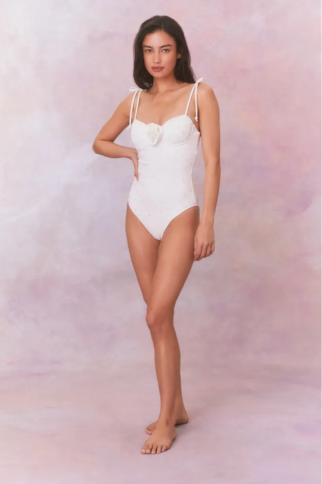 Women LoveShackFancy Swim Chamomile Eyelet One Piece Swimsuit Dover White