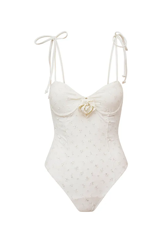 Women LoveShackFancy Swim Chamomile Eyelet One Piece Swimsuit Dover White