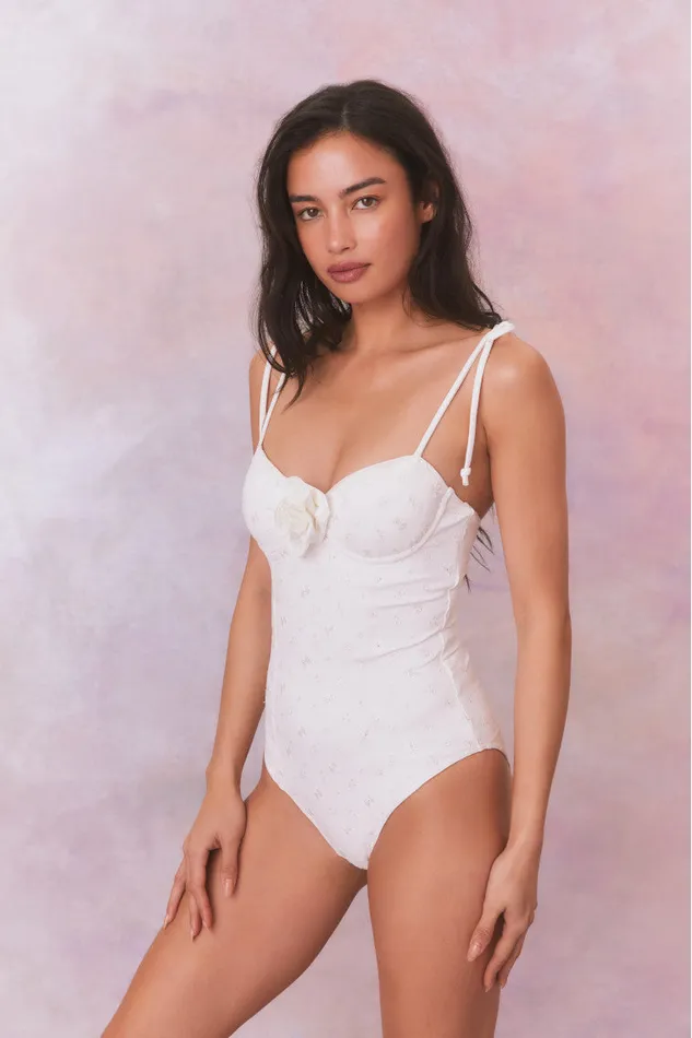 Women LoveShackFancy Swim Chamomile Eyelet One Piece Swimsuit Dover White