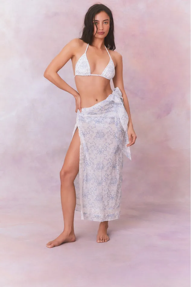 Women LoveShackFancy Swim Harbor Bow Print Triangle Bikini Swim Set Blissful Blue