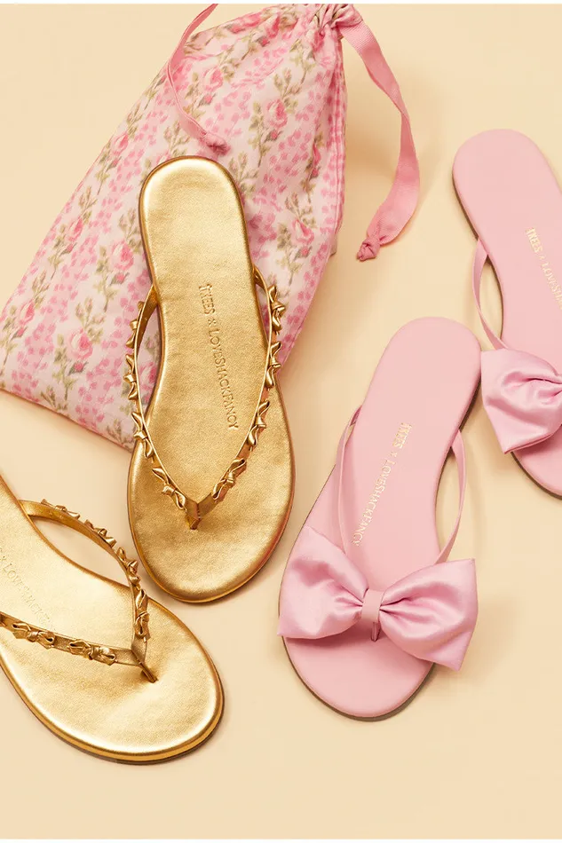 Women LoveShackFancy Swim Tkees Mini Bow Sandals Gold