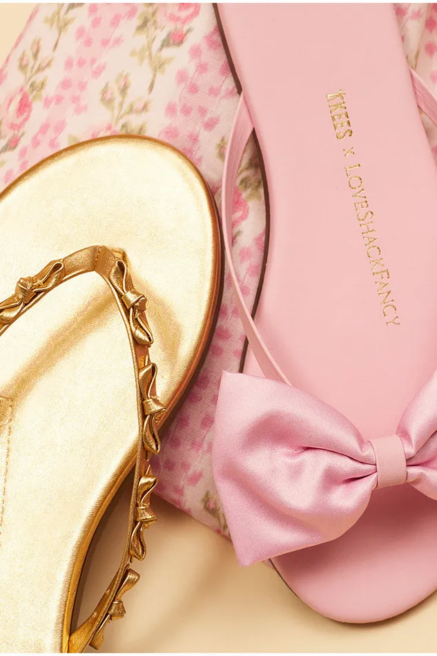 Women LoveShackFancy Swim Tkees Mini Bow Sandals Gold