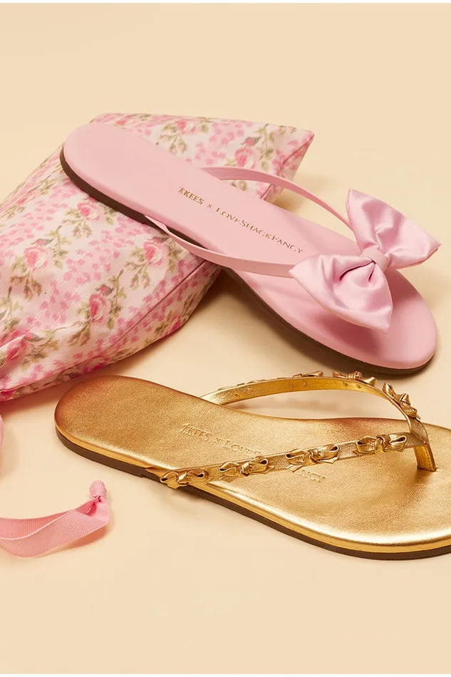Women LoveShackFancy Swim Tkees Mini Bow Sandals Gold