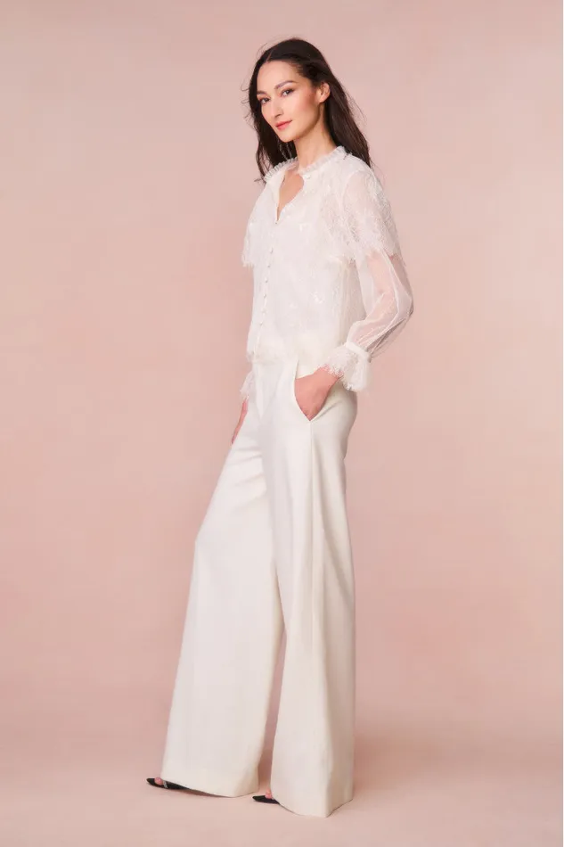 Women LoveShackFancy Tops Duquette Sheer Lace Top Ivory