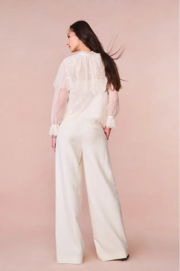 Women LoveShackFancy Tops Duquette Sheer Lace Top Ivory