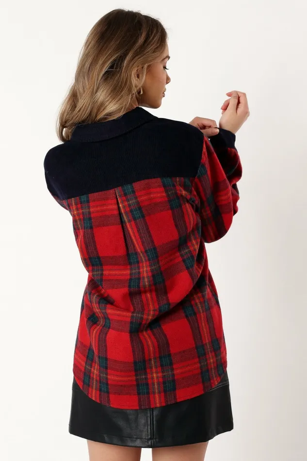 Women Lucille Plaid Shacket RedNavy Jackets and Coats Petal and Pup