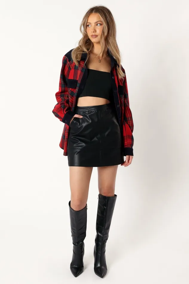 Women Lucille Plaid Shacket RedNavy Jackets and Coats Petal and Pup