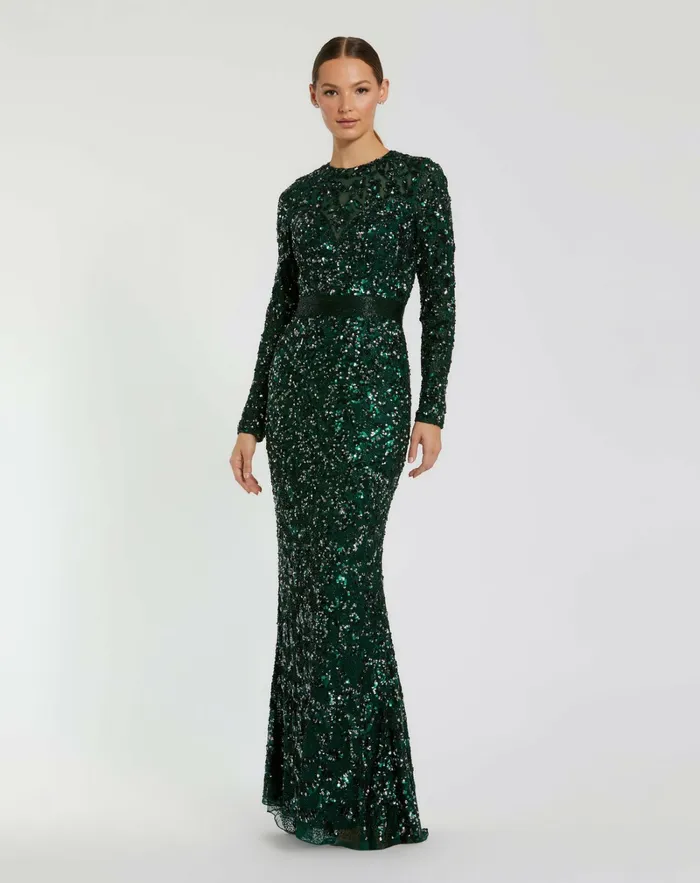 Women Mac Duggal Green Hand Embellished Long Sleeve Gown Forest Green Evening Gowns Women Mac Duggal Green Hand Embellished Long Sleeve Gown Forest Green Evening Gowns