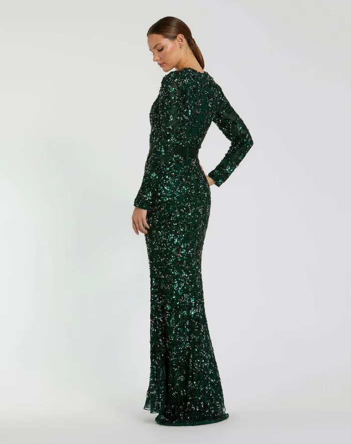 Women Mac Duggal Green Hand Embellished Long Sleeve Gown Forest Green Evening Gowns Women Mac Duggal Green Hand Embellished Long Sleeve Gown Forest Green Evening Gowns