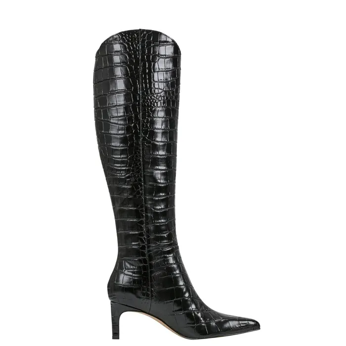 Women Marc Fisher Boots and Booties Quinnie Dress Boot Black Croco Leather