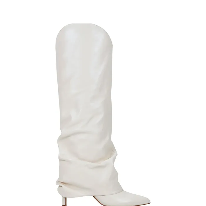Women Marc Fisher Boots Nairine Foldover Dress Boot White Leather