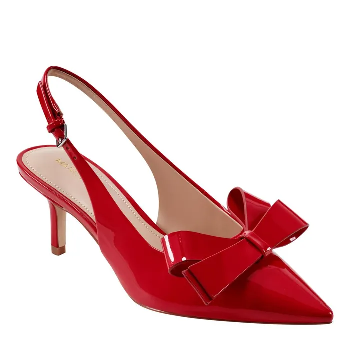 Women Marc Fisher Heels and Pumps Allon Bow Slingback Pump Red Patent