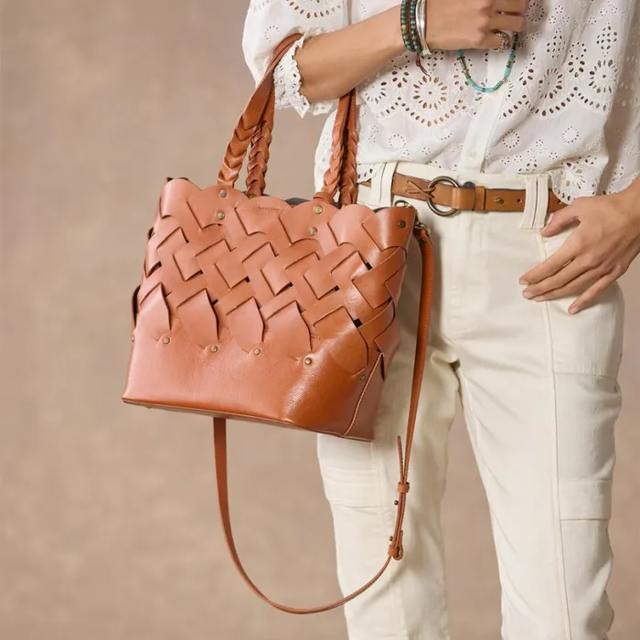 Women Mariana Basket Tote Saddle Sundance Catalog Handbags
