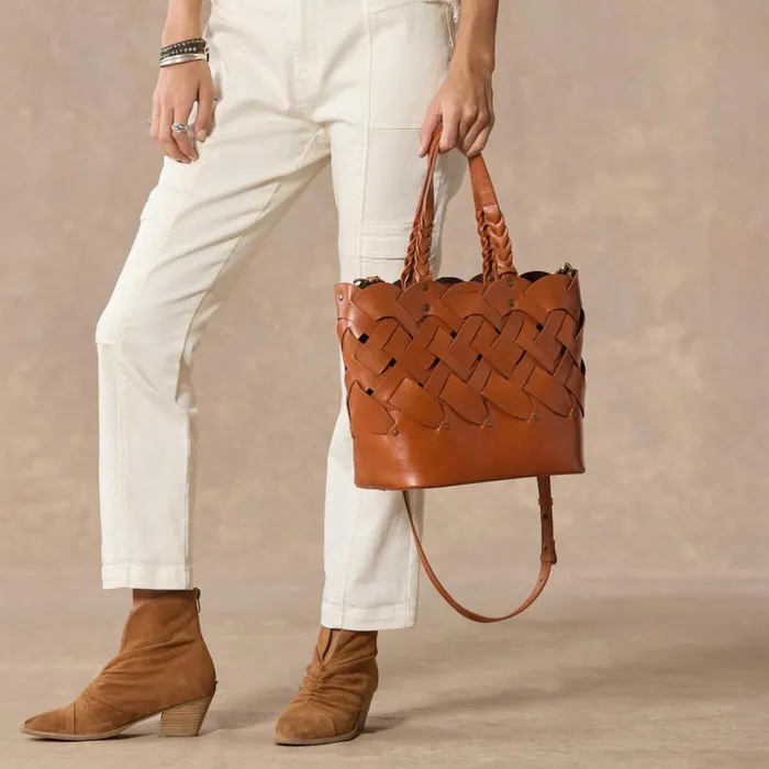 Women Mariana Basket Tote Saddle Sundance Catalog Handbags
