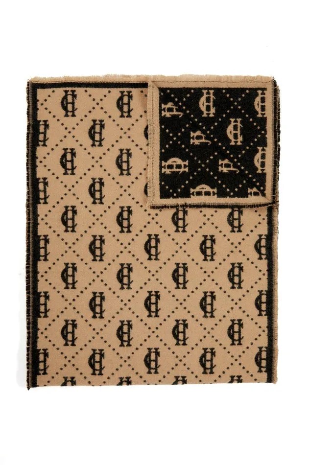 WomenMen Scarves Holland Cooper Lightweight Monogram Scarf Tan Black