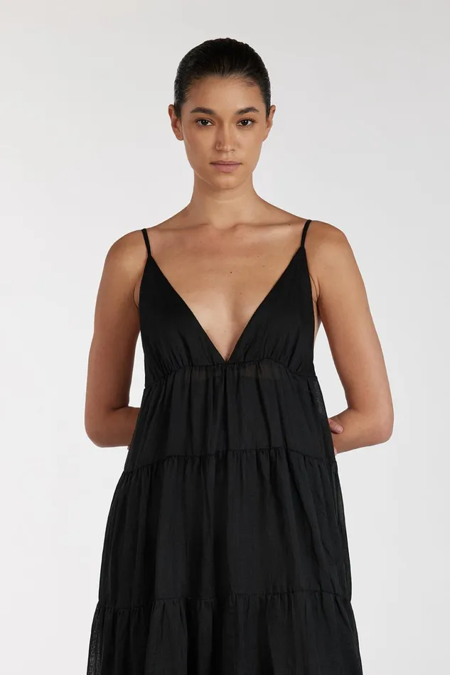 Women Midi Dresses DISSH LIZA BLACK RAMIE MIDI DRESS