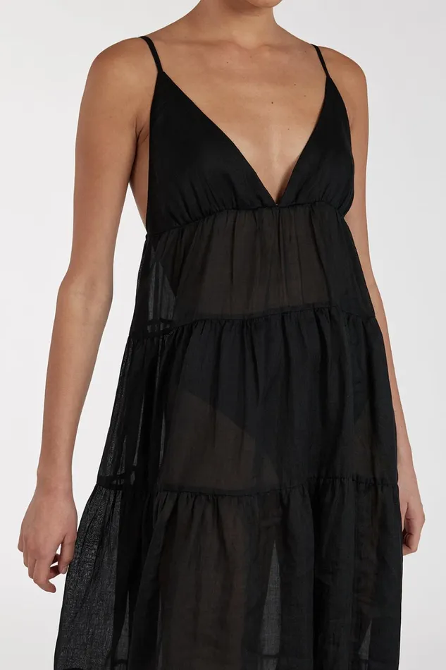 Women Midi Dresses DISSH LIZA BLACK RAMIE MIDI DRESS